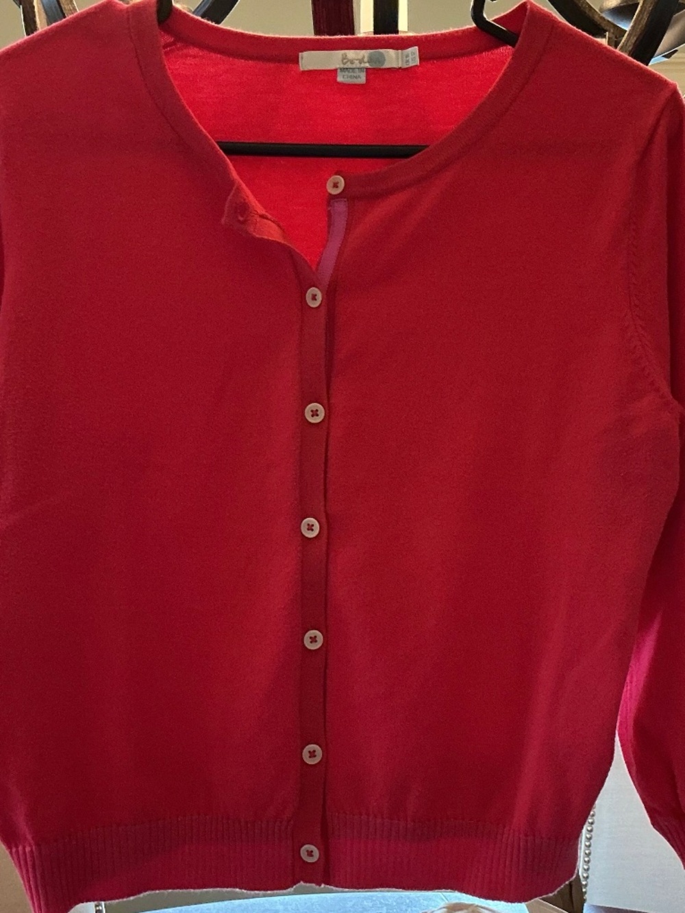 Boden Womens Cardigan US12 Berry colored 3/4 Sleeve Cropped Preppy Layering